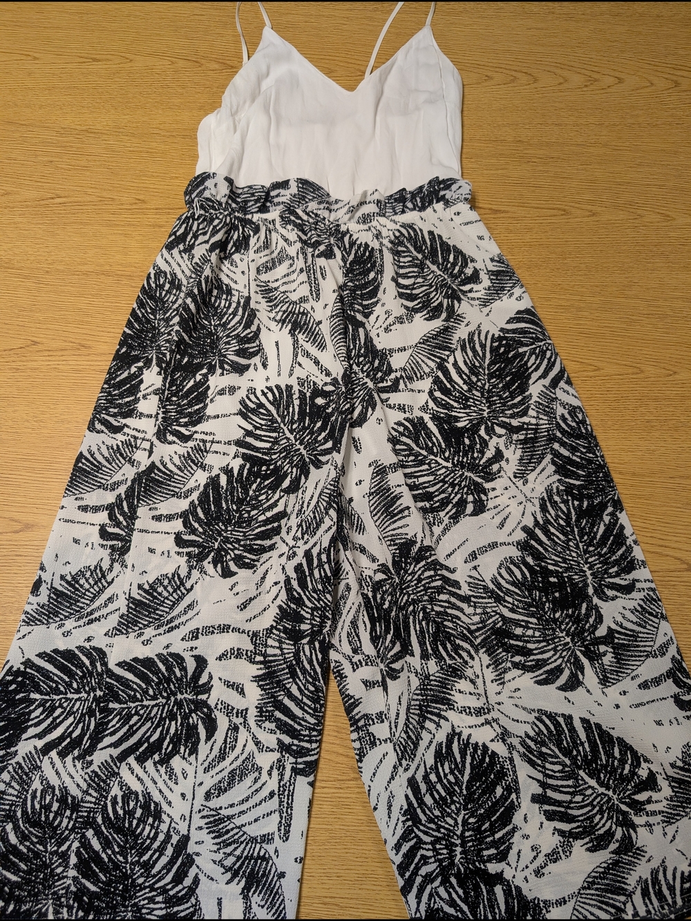 Sage Black & White Leaf-Print Wide Leg Jumpsuit